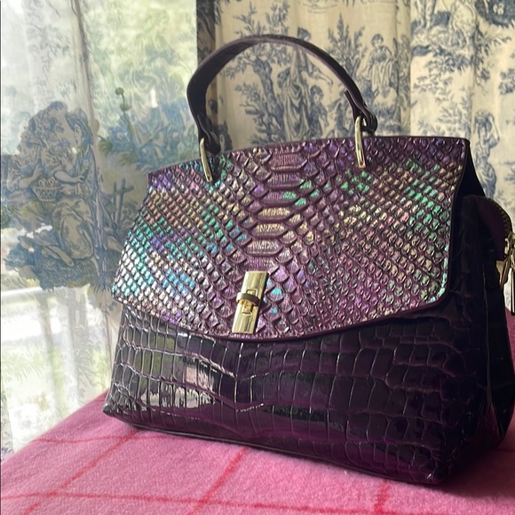 Handbags - Iridescent Purple Crocodile-Embossed Handbag